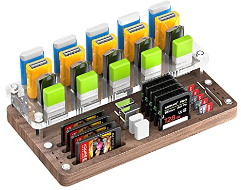 AODUKE 40 Slots Holz-Memory-Kartenkoffer für TF-Karten und USB-Sticks/USB-Flash-Laufwerke/CF-Karten, Micro SD-Kartenkoffer, Tragetasche für Speicherkarten, Aufbewahrungsständer (03MY)