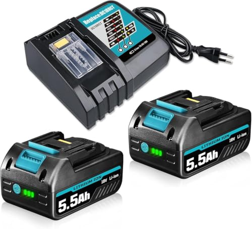 2 Stück BL1860B 18V 5,5Ah Li-ion Ersatzakku für Makita Akku mit Ladegerät DC18RC 3A Kompatibel mit Makita 18V akku BL1830 BL1840 BL1850B BL1860