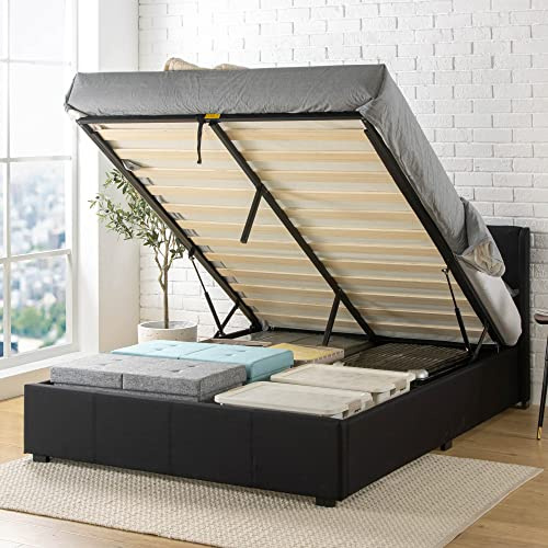 Zinus Maddon Letto 140 x 190 cm - Telaio letto alto 31 cm con ripostiglio sotto il letto - Ottomano Gas Lift - Telaio letto imbottito con ripostiglio - Nero