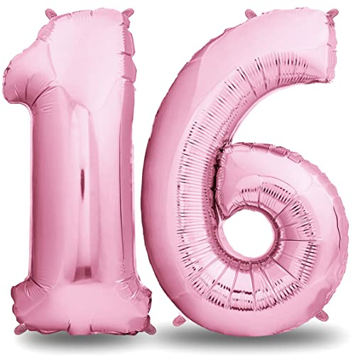 envami® Geburtstagsdeko Mädchen 16 Jahre XXL - 16 Geburtstag Deko Rosa 101CM - Deko 16 Geburtstag Mädchen - Luftballon 16. Geburtstag Mädchen - Geburtstag Zahlen - Folienballon 16 Geburtstag Helium