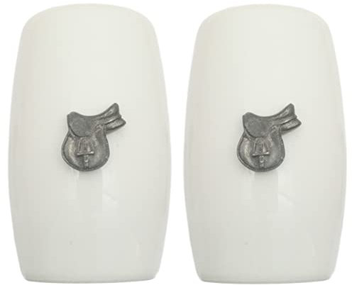 Horse Saddle China Salt and Pepper Shakers Cruet Set Modern White CSP 458