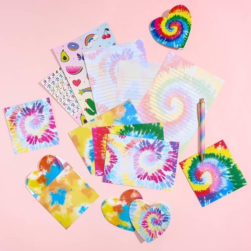 WERNNSAI Teñido Anudado Papel Carta de Escribir - Papel y Sobres por Niños Muchachas Navidad Regalos de Cumpleanos Papels de Papelería Kit Sobres Tarjetas
