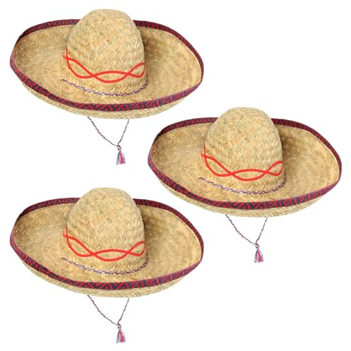 Schramm® 3 sombreros de paja de 44 cm de diámetro, sombrero de rafia mexicana, sombrero de paja hawaiana