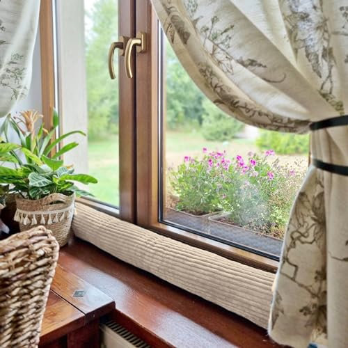 4L Textil Zugluftstopper Cord Durchzugstopper Windstopper für Türen und Fenster Luftzugstopper für Tür Türschlange Türrolle 80 cm (Beige, 80 cm)