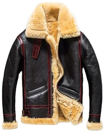 Klassische Schaffell Mantel Fleece Jacke Männer Dicke Warme Pelz Mantel Winter Leder Motorrad Jacke Mantel, braun, M