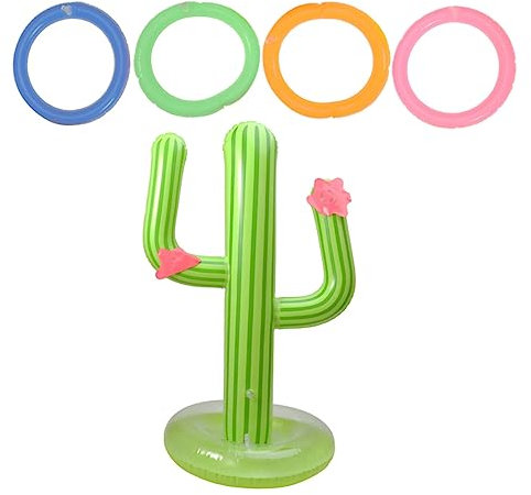 Toddmomy 4Pièces Jouet Gonflable Cactus avec Anneaux de Lancer Accessoire de Fête PVC pour Jeux de Plage et Piscine Décoration Tropicale de Hauteur