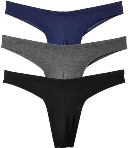 Faringoto Herren-Sport-Tanga, T-Hose, nahtlose Unterwäsche, niedrige Taille, Baumwollunterwäsche, Schwarz+Grau+Marineblau, Medium