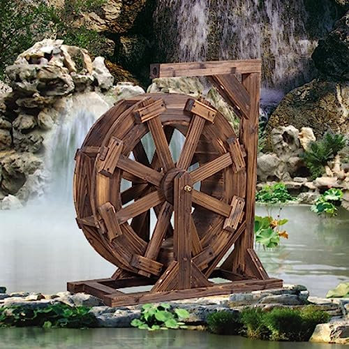 CRUISINGSS Ruota idraulica in Legno Fontana da Giardino Cascata Pompa ad Acqua Design in Legno Fontana a Ruota Terrazza Giardino Caratteristica dell'Acqua Ruota Decorazione da Giardino Indipendente
