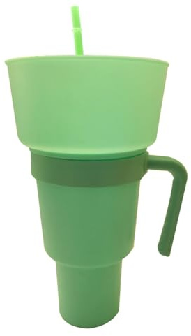 Snack Cup with Straw and Bowl - Snack and Drink Cup, Leak-proof Popcorn Cup, Stadium Tumbler Popcorn Cup Snack Cup, 2-in-1 Snack Cup with Straw, Tumbler Popcorn Cup