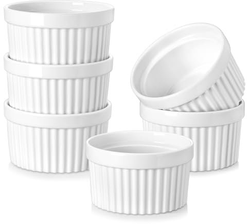 MALACASA, Series Ramekin dish, 6 Piezas 320ML Mini Cuencos y Platos de Postre/Snack/Salsa Crema de Cerámica Modelo para Hornear