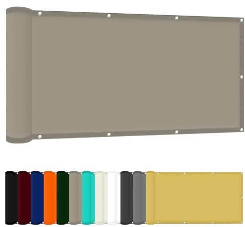 Markisenstoff 140 x 350 cm PES Windschutz Balkon Sichtschutz Uv-Schutz-Polyestergewebe mit Seil Sonnenschutz Markise für Balkon Terrasse Und Garten, Khaki