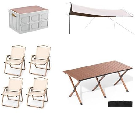 Klappbares Campingtisch-Set mit Stuhl-Set, leichtes Aluminium-Tischstuhl-Set mit Baldachin und Aufbewahrungskorb, leicht zu tragen, für den Garten im Freien