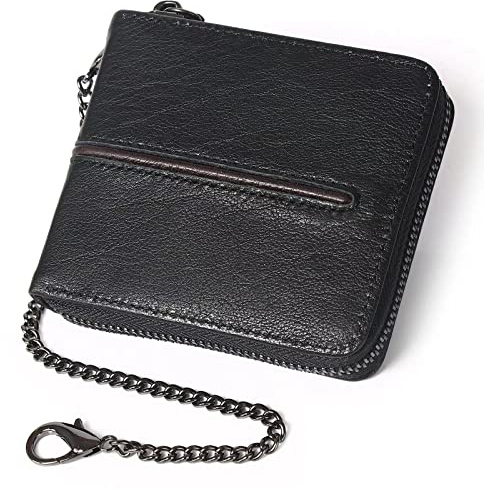 LVUNZJCA Herren-Geldbörse mit Kette Herren Geldbörse Leder Geldbörse Herren kurze Geldbörse mit Kette(Black)