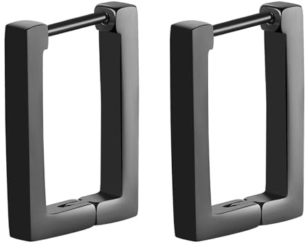 Flongo Creolen Gold Ohrringe Unisex: Herz Stern Rechteckig Edelstahl Klobig Klein Huggie Creolen Geometrische Ohrringe Hypoallergen Ohrstecker für Herren Damen Silber Schwarz