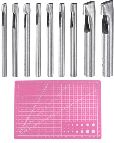 QUARKZMAN 9pcs Cuir Ovale Trou Poinçon Inox Acier | A5 Découpe Tapis PVC Oblong Perforateur Outil Creux Ensemble Tissu Toile Tissu Montre Bracelet
