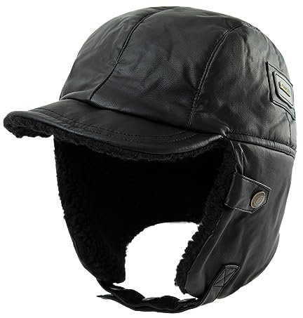 Comhats Warme Trappermütze Herren Wintermütze Kunstleder Hut Unisex Fliegermütze Fellmütze 99708_Schwarz M