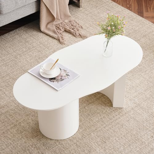 I0I&I0I Table basse irrégulière blanche de 100 cm de long - MDF de qualité supérieure - Surface laquée - Toucher délicat - Plateau incurvé irrégulier et élégant (blanc)
