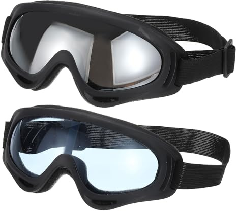 PATIKIL Smutsskyddsglasögon, 2 st motorcykelglasögon, ATV-glasögon, skidglasögon, racinghjälm, skyddsglasögon, vindtäta för bergsbestigning, himmel, dykning, skidåkning, ridning, svart med silver/blå