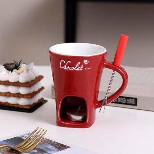 Schokofondue Tasse 200 Ml Keramik Schokoladenfondue Tasse Schoko Fondueset Mit Gabel Und Teelicht Butterwärmer-Set Für Käse Schokolade Butter Karamell