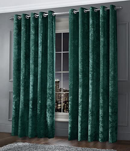 Intimates Luxury Fully Lined Thick Crushed Velvet Ringtop Pair of Curtains Eyelet Curtain Panels Dimout Window Treatment (Emerald Green, W 90 x L 72 (2 Panels))