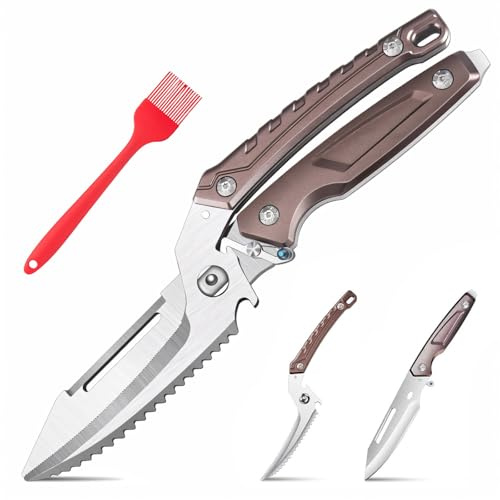 Heavy Duty Kitchen Scissors Multipurpose Food Scissors Removable Dishwasher Poultry Scissors with Spring Chicken Bone Cutter (Brown)