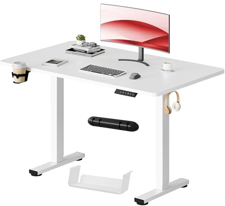 SANODESK 110x54 cm Bureau Électrique Réglable en Hauteur 73–118 cm, Bureau Assis Debout Silencieux avec Mémoire, Système Anti-Collision, Supporte 70 kg, Blanc