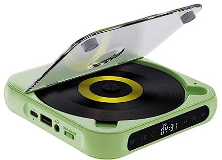 Sctecoau Portable CD Player LED Screen, Stereo Player, Wall Mountable CD Music Player with FM Radio -Green