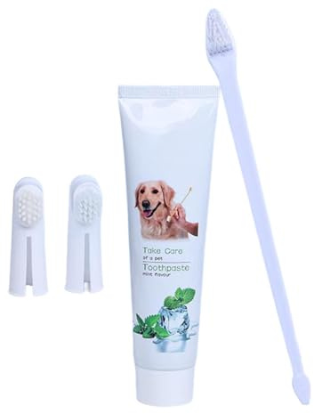 Kit de cepillado de dientes de perro, cepillo de dientes de perro y pasta de dientes - Pasta de dientes de gato saludable Cepillo de dientes de dedo de doble cabeza de mascotas,Producto de cuidado de