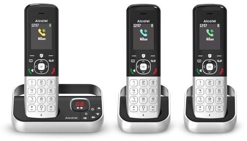 ALCATEL FX990 Voice Trio - Telefono cordless DECT con segreteria telefonica 50 minuti - Schermo grafico a colori - Vivavoce - Blocco delle chiamate - Suonerie VIP - 3 portatili - Nero/Grigio