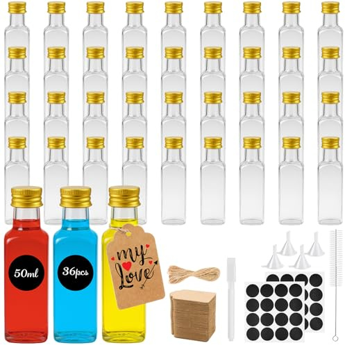 Sinofort 36Pcs 50ml Plastic Reusable Mini Shot Liquor Bottles with Lids
