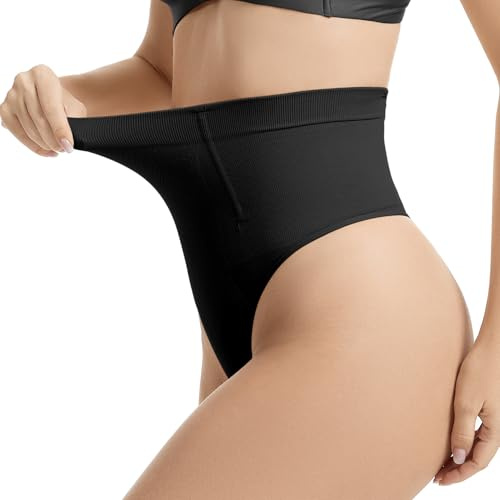 KSKshape Tummy Control Thong Shapewear for Women Slimming Thong knickers Seamless Body Shaper Underwear,Black,M