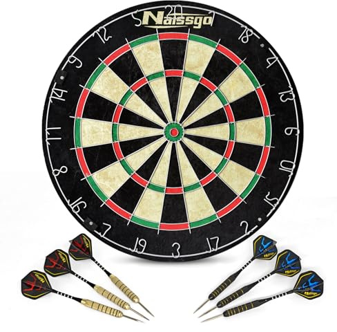 Naissgo Dart Board, Bristle Dartboard, Dartboards, Endurance Round Wire Number Ring Sisal Darts Set Including 6 Sets of Steel Tip Darts