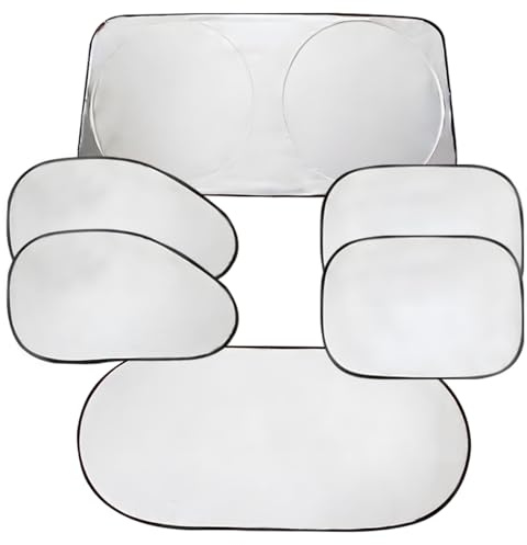 DUSCOKE 6PCS Reflective Car Windshield Sunshade, Polyester Foldable Car Side Window Sun Cover with Storage Bag, Universal Vehicle Interior Protection Accessories for Heat and UV Rays Shield