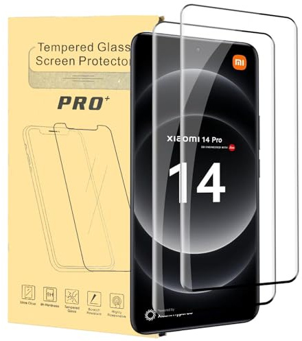 Niopiee 2 pack Tempered Glass Screen Protector for Xiaomi 14 Pro HD Clear Hard Glass Protective Film 3d Black Curved Edge Anti-Scratch Anti-Shatter Anti Fingerprint Bubble Free Screen Protector