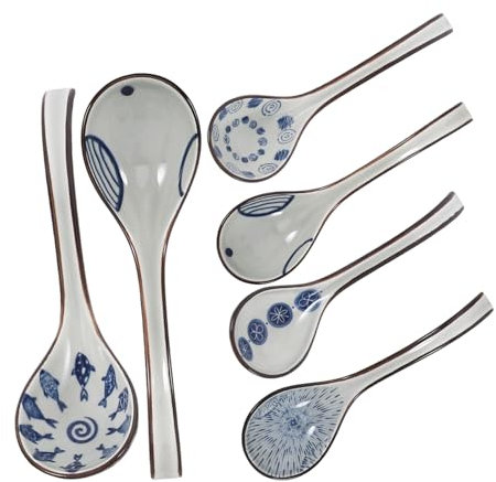 Cabilock 6piezas Cuchara Sopera De Azul y Cucharas Soperas Para Servir y Comer Para Ramen y Sopa Casa