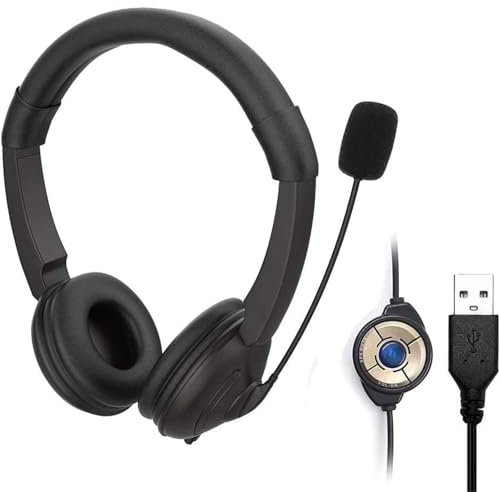 ZZOSRDR USB PC Headsets with Microphone Noise Cancelling Mic & Audio Controls, Wired Stereo Computer Headphone Adjustable Headband PC Headset Earphone for Business Skype Call Center Office Computer