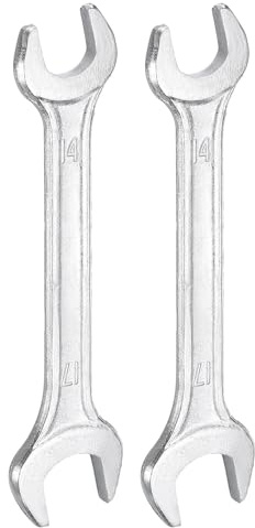QUARKZMAN 2Pcs Clé à Fourche Double 14mm x 17mm Métrique Clé Plate à Angle Décalé 15 Degrés, Petite Clé Plate Galvanisée, pour Réparation Automobile, Assemblage de Meubles