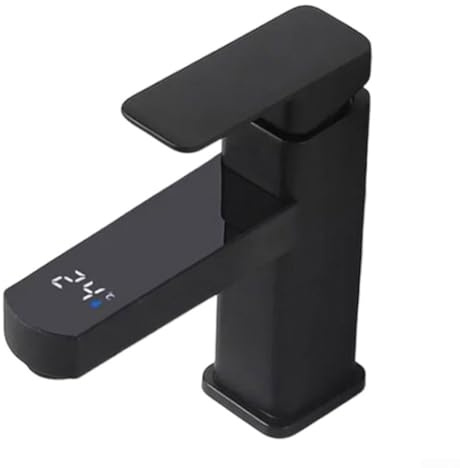 LFCKVX Touchless Electric Faucet Heater for Bathroom Sink LED Temperature Display Stainless Steel Single Lever Tap Kitchen & Bathroom Plumbing (Black)