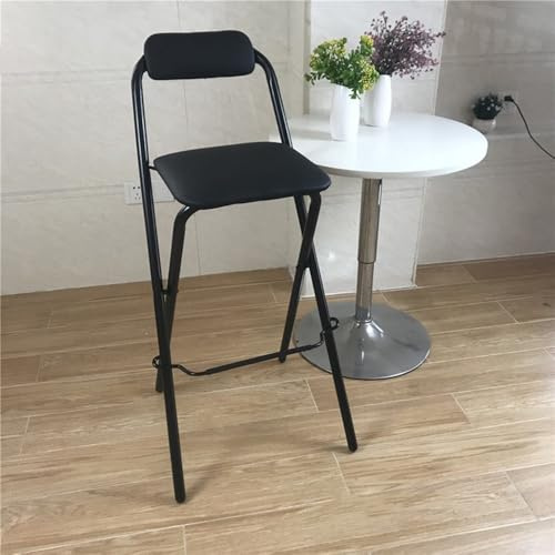 GSKDZG Sedie Pieghevoli 65cm 70cm 75cm Sgabello Pieghevole Portatile Sgabello Da Bar Imbottito Per Cucina, Bancone, Campeggio, Con Schienale E Poggiapiedi(Black,65cm)