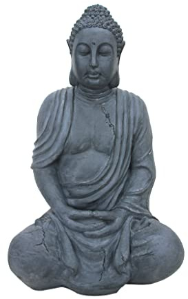 Neustein Riesige Buddha Figur 1m sitzend, 100 cm hoch, Feng Shui, Outdoor, Garten Dekofigur, große Zen Buddha Statue, grau,Steinfigur-Optik, Steinoptik