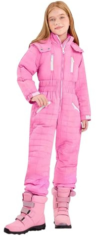 Tuta da neve classica monopezzo, con tasche per bambini, unisex, addensante, antivento, impermeabile, tuta da sci per bambini, con chiusura a strappo, calda per alpinismo, Colore: rosa., 15-16 Jahre