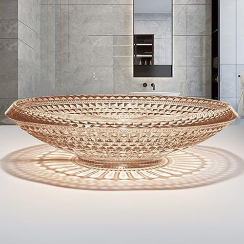 ZYCDP Glaswaschbecken Bad Kristall Waschbecken Rund 440 X 440 X 120 mm Ohne Hahnloch Bernstein