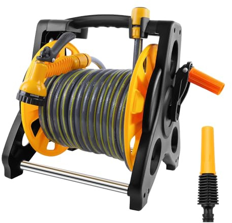 Carrello per tubo da giardino con anti torsione, robusto carrello per tubo dell'acqua, aiuto per l'irrigazione del prato, irrigazione del giardino, avvolgitubo e tubo da 15 m