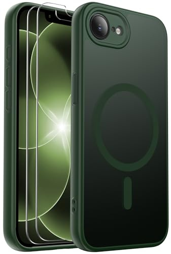 Ezanmull for iPhone 17e/16e Case Magnetic Shockproof, Full Camera Protection, Fit for MagSafe, with Screen Protector X2, Translucent Anti-Fingerprint Case for iPhone 17e/16e (Green)