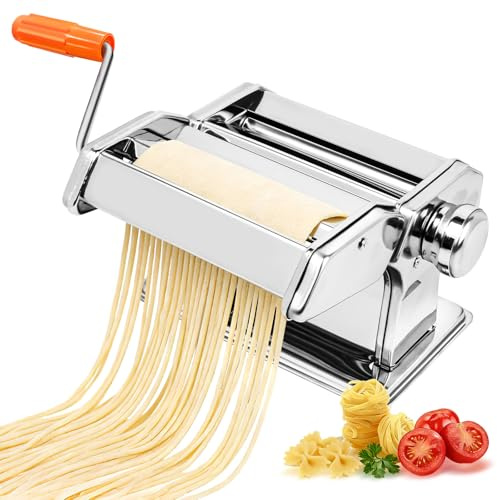 Stainless Steel Pasta Machine 3-in-1 Pasta Maker 9 Adjustable Thickness Settings, 2 Width Cutters, Pasta Roller and Cutter, Pasta Maker forPasta, Spaghetti, Fettuccine, Lasagna