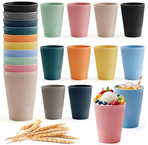 12 Stück Plastikbecher Set ，Unzerbrechlich Camping Tasse kunststoffbecher Mehrweg Perfekt als Trinkbecher für Partys Camping ，BPA-Frei，Für Kaffee, Erfrischungsgetränke, Säfte, Tee, Wasser