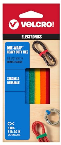 VELCRO Brand - ONE-WRAP Cable Management, Self Gripping Cable Ties, Reusable, 8 x 1/2 Ties, 5 Ct. - Multi-Color