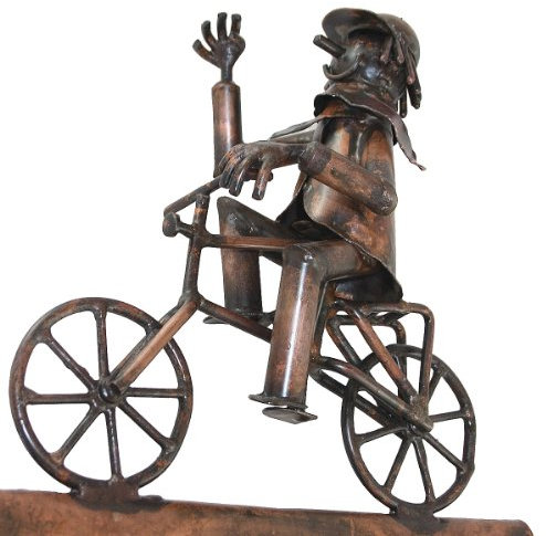 Linneborn Metallwaren GmbH Kupferfigur Fahrradfahrer für die Dachrinne, 35 cm Echt Kupfer Handarbeit Dachrinnenfiguren, Dachschmuck, Hausschmuck