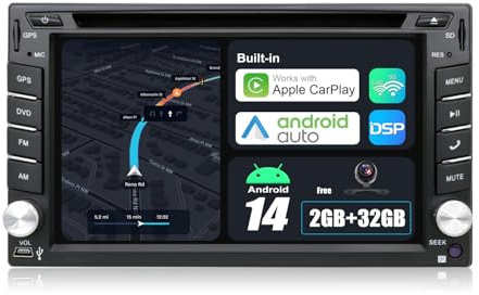BXLIYER Android 14 Universal Autoradio GPS Navigation - Wireless CarPlay Android Auto - 2G+32G - Bluetooth Mirrorlink Lenkradsteuerung Split-Screen DAB Dual-Band WiFi - Rückfahrkamera + MIC - 2 Din