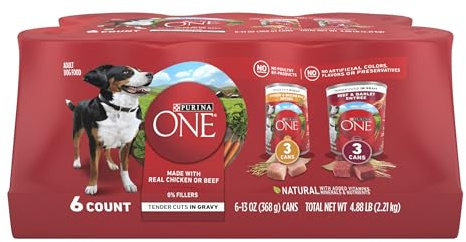 Purina ONE Tender Cuts in Gravy Chicken and Brown Rice, and Beef and Barley Entrees Wet Dog Food Variety Pack - (2 Packs of 6) 13 oz. Cans